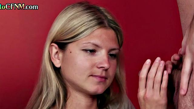 CFNM amateur petite GF learns to suck from teacher