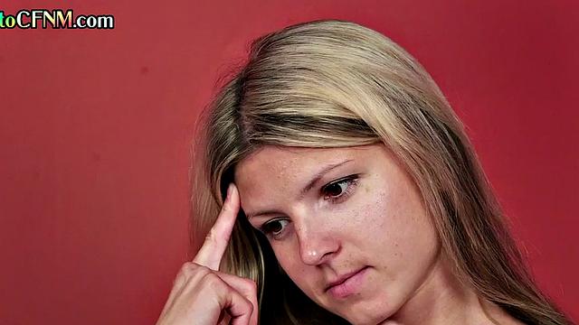 CFNM amateur petite GF learns to suck from teacher