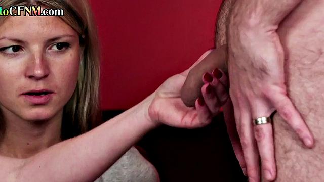 CFNM amateur petite GF learns to suck from teacher