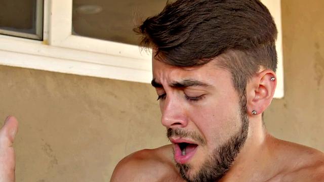 Kinky bottom boy takes on two hard cocks in wild bareback threesome