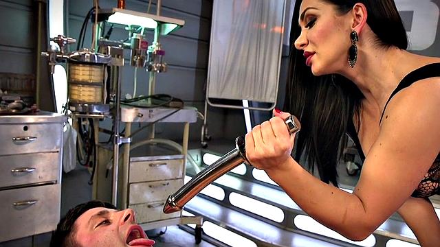 BDSM CFNM MILF domina in lingerie fucks with strapon