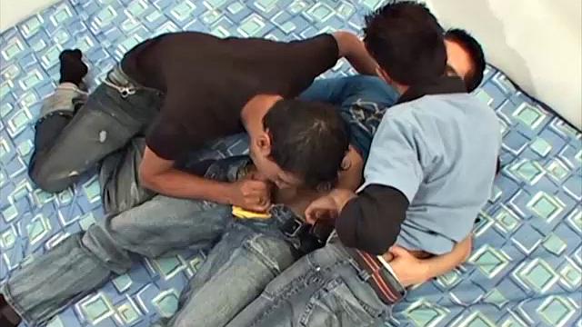 Deivis, Alfonso and Emanuel are laying on the bed with one thing on their mind, an all out hardcore barebacking sex orgy. It starts with pants down to the knees and three big Latin dicks rock hard and ready for action.