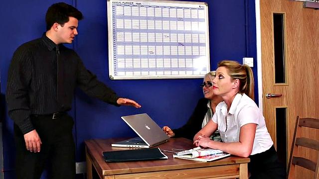 office babes blackmail and suck off sub