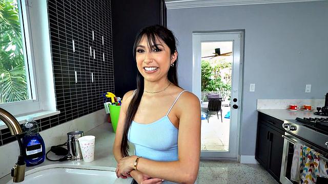 Boss nails the maid's throat in hot POV action