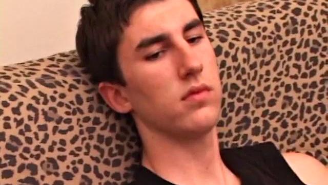 After returning from skateboarding JP pops in a porn video and begins stroking his cock. A little spit helps get it hard and he works his cock until he pumps out a nice load of warm cum onto his belly.