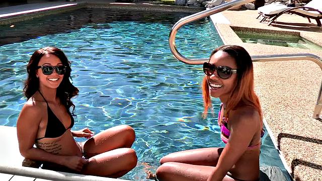 Check out this oily bikini babe's amazing double the ass and tight pussy action in the pool!