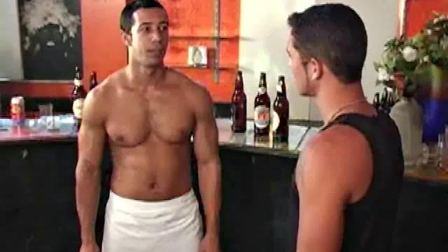 Antonio de Capos arrives at the restaurant where muscular bartender Diogo da Syllva is cleaning up from a party the night before. Diogo's cock comes out and Antonio goes down on him.