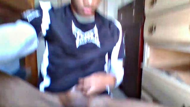 Young Black Amateur Stroking Big Cock