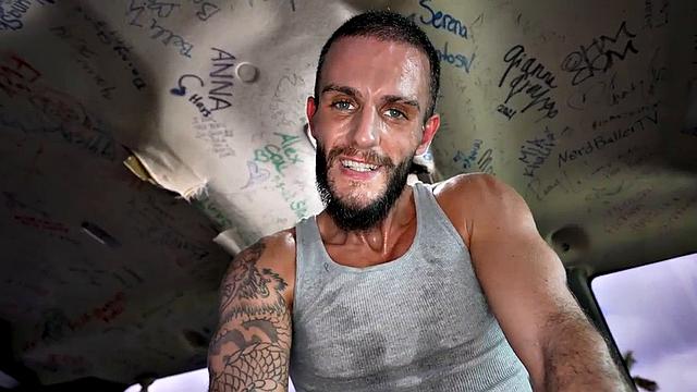 Pulled jock fucks gaydaddy bottom in public outdoor van