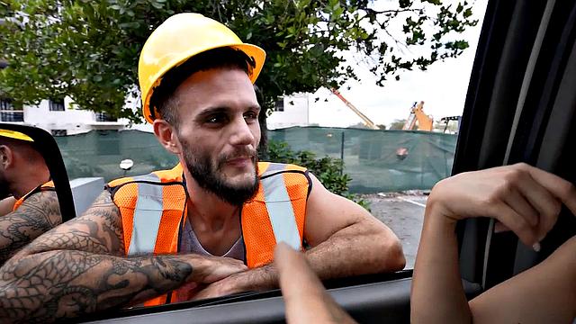 Pulled jock fucks gaydaddy bottom in public outdoor van