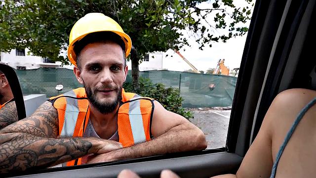 Pulled jock fucks gaydaddy bottom in public outdoor van