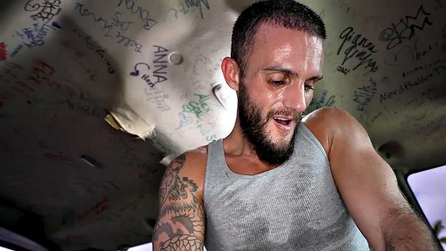 Pulled jock fucks gaydaddy bottom in public outdoor van