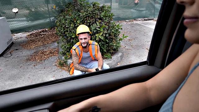 Pulled jock fucks gaydaddy bottom in public outdoor van