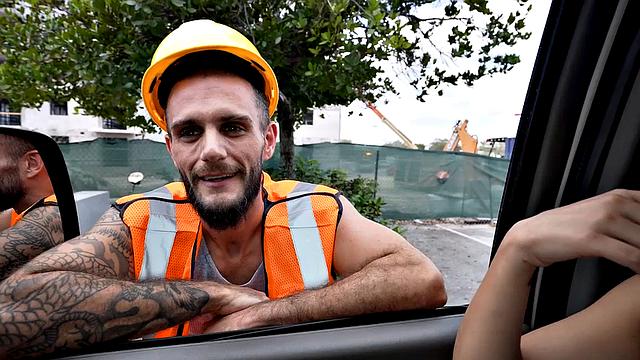 Pulled jock fucks gaydaddy bottom in public outdoor van