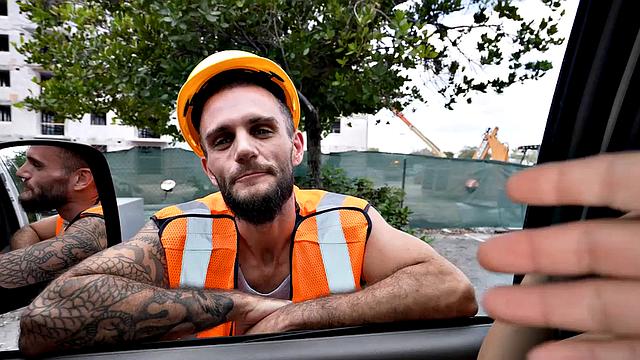 Pulled jock fucks gaydaddy bottom in public outdoor van