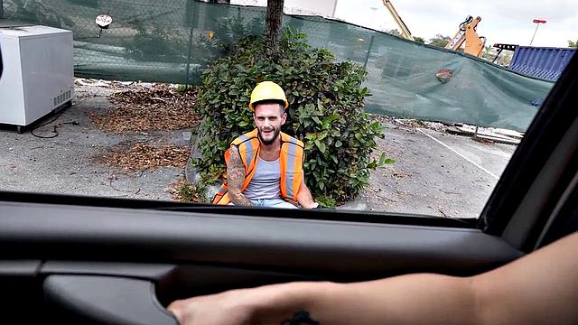 Pulled jock fucks gaydaddy bottom in public outdoor van