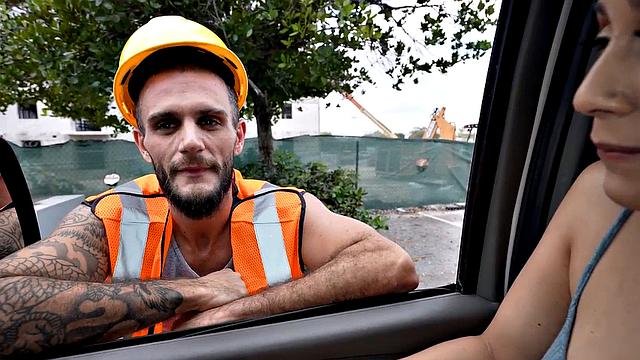 Pulled jock fucks gaydaddy bottom in public outdoor van