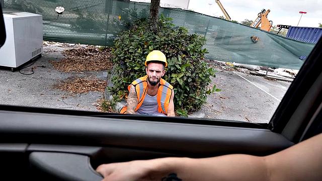 Pulled jock fucks gaydaddy bottom in public outdoor van