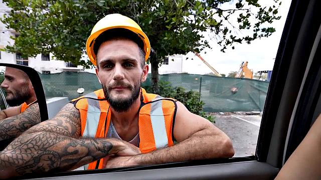 Pulled jock fucks gaydaddy bottom in public outdoor van