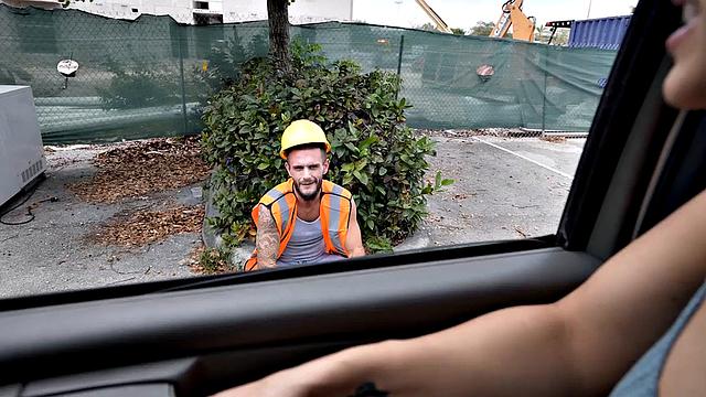 Pulled jock fucks gaydaddy bottom in public outdoor van