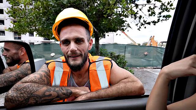 Pulled jock fucks gaydaddy bottom in public outdoor van