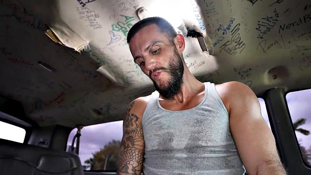 Pulled jock fucks gaydaddy bottom in public outdoor van