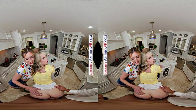 Naughty coeds, Katie Kinz and Lilly Bell, enjoy a creamy sundae with their friend's dad