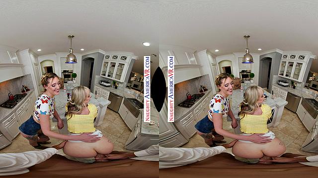 Naughty coeds, Katie Kinz and Lilly Bell, enjoy a creamy sundae with their friend's dad