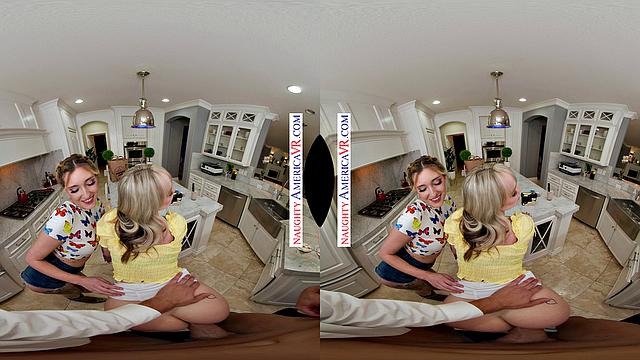 Naughty coeds, Katie Kinz and Lilly Bell, enjoy a creamy sundae with their friend's dad