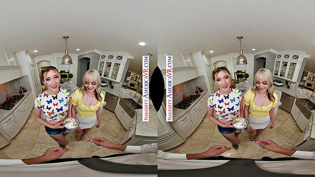 Naughty coeds, Katie Kinz and Lilly Bell, enjoy a creamy sundae with their friend's dad