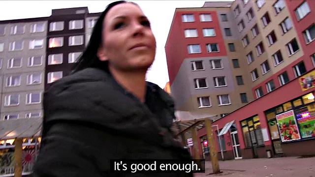 Naughty Brunette Gets Her Tit Stuffed & Fucked In Public