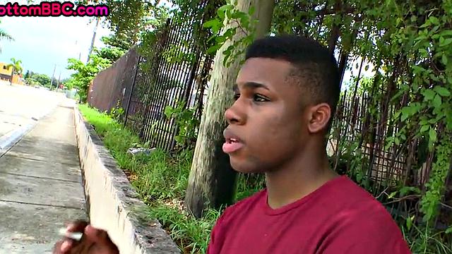 Ebony stud pulled public fucked outdoor by white top