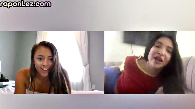 Kinky lesbian babe analtoying and assfingering on video call