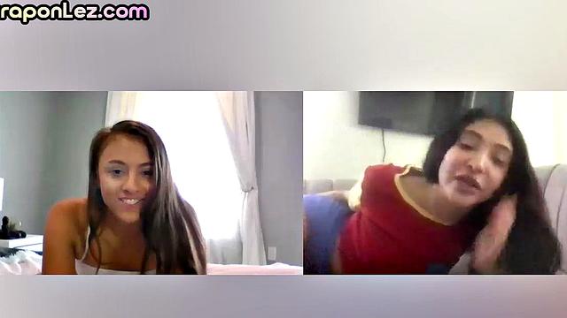 Kinky lesbian babe analtoying and assfingering on video call