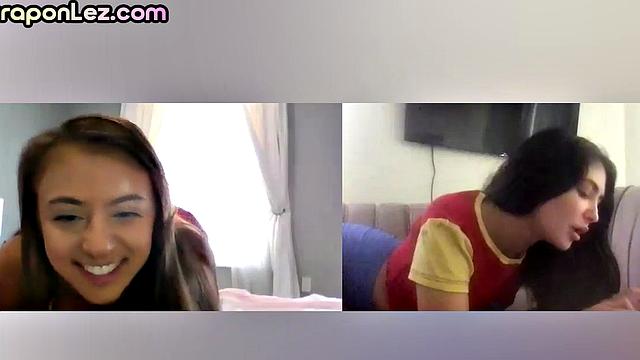 Kinky lesbian babe analtoying and assfingering on video call