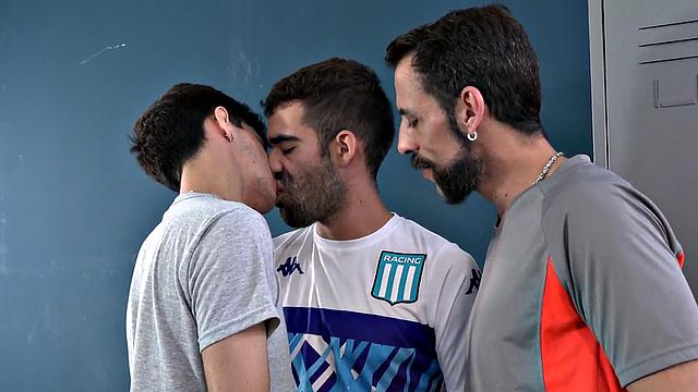 DILF in locker room trio