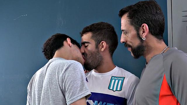 DILF in locker room trio