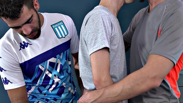 DILF in locker room trio