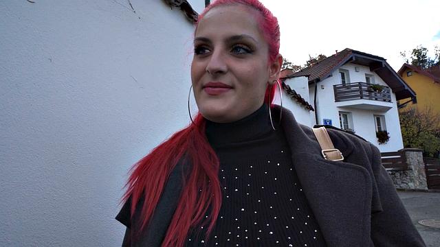 Picked up pink-haired curvy babe pounded and deepthroating