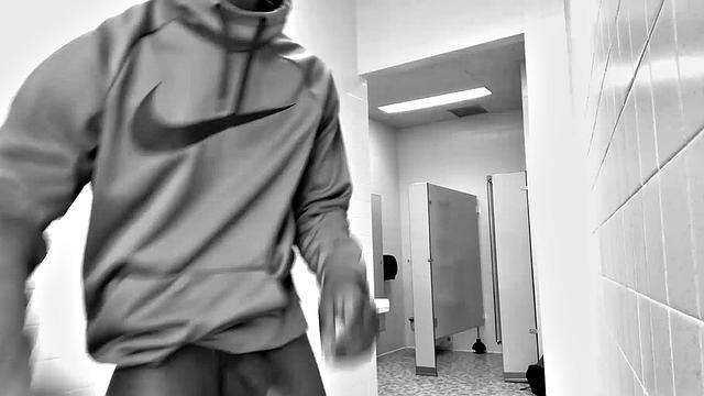 Filmed in black and white, Chris is in a public bathroom to show us his stuff. Already sporting a big boner, he drops to reveal a beautiful dick and fine ebony butt.