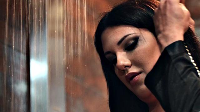 Curvy tgirl drilled in shower while in lingerie