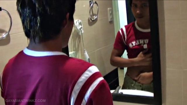 With a masculine boy next door look, Benjie has Asian boy written all over him. Watch him start this scene off by seducing himself in the mirror. Then he strips down for a solo in the shower.
