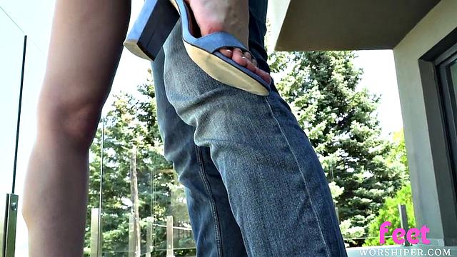 Foot-licked petite babe banged by BF