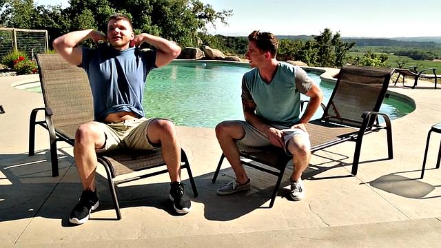 Amateur swimming pool guys enjoy anal outdoors till cumshot