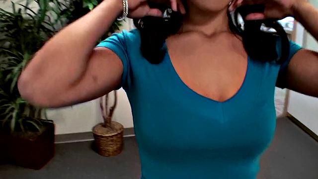 Krystal's steamy POV stairs-clad blowjob & latin pussy play