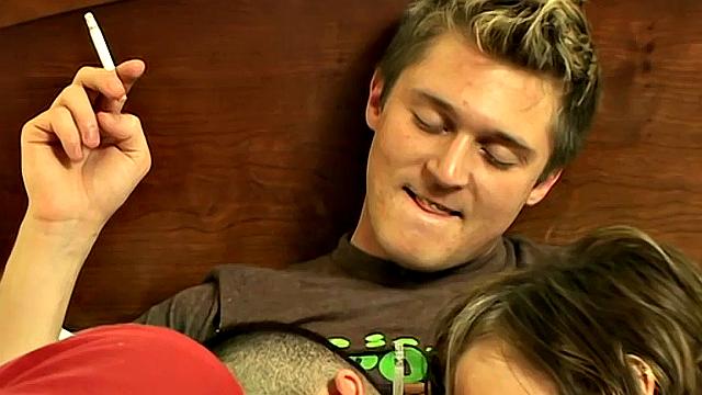 Devon and Ayden share a steamy threesome with a hung stud, cocks out and bodies pressed close