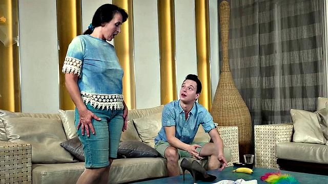 LUSTY GRANDMAS - Sexy Mature Maid In Stockings Made A Fantasy Come True By Fucking Him