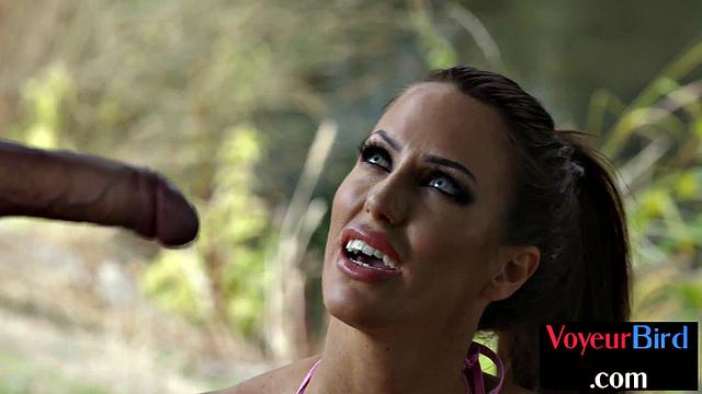 Outdoor busty voyeur gives JOI