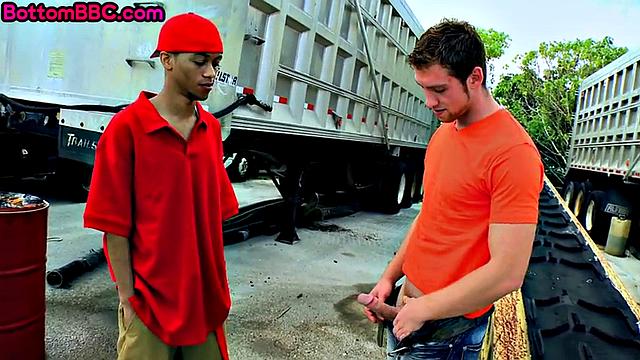 Poor ebony giving head to white lad