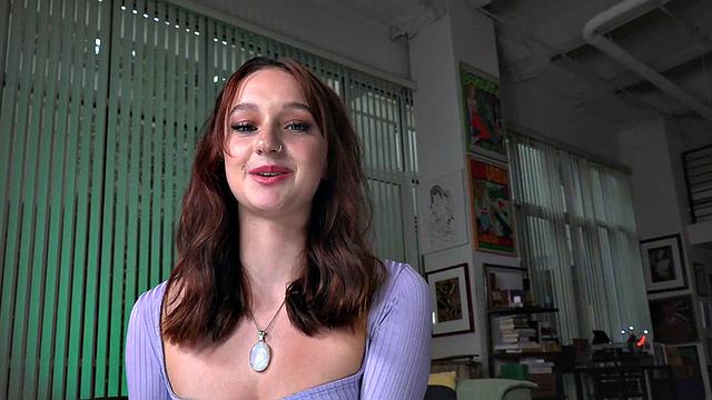 Petite redhead tugging cock